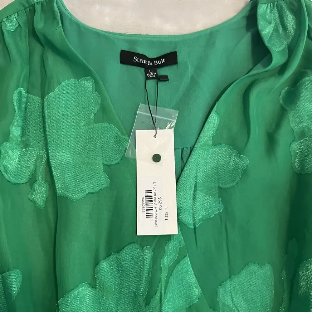 Strut Bolt Top Womens‎ Large Green Bodysuit Four Leaf Clover St Patricks Day